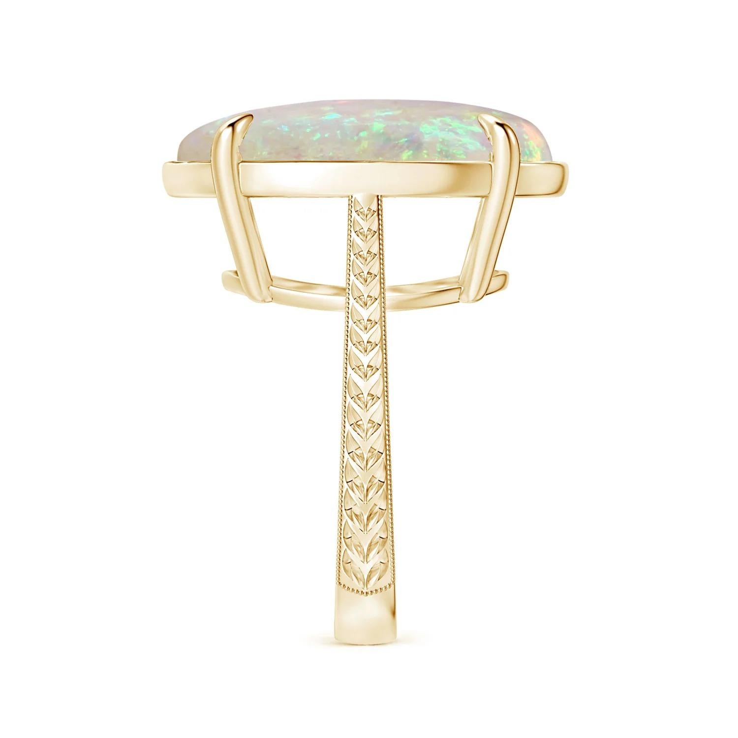 For Sale:  Angara Gia Certified Solitaire Opal Ring in Yellow Gold with Leaf Motifs 4