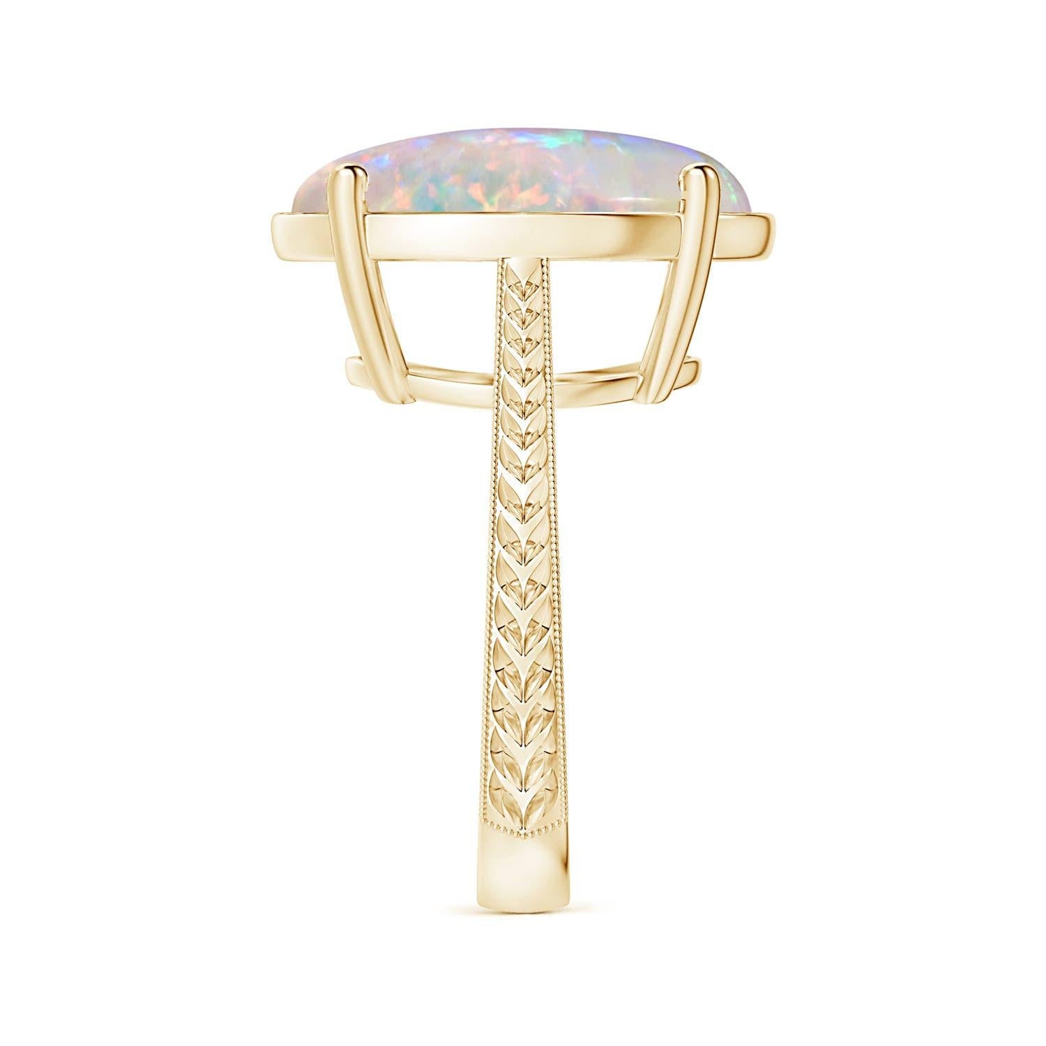 For Sale:  Angara Gia Certified Solitaire Opal Ring in Yellow Gold with Leaf Motifs 4