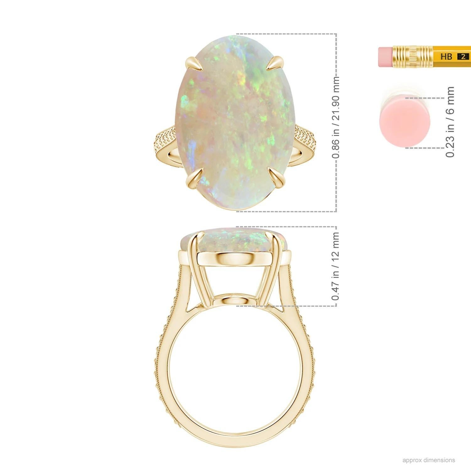 For Sale:  Angara Gia Certified Solitaire Opal Ring in Yellow Gold with Leaf Motifs 5
