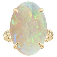 Angara Gia Certified Solitaire Opal Ring in Yellow Gold with Leaf Motifs