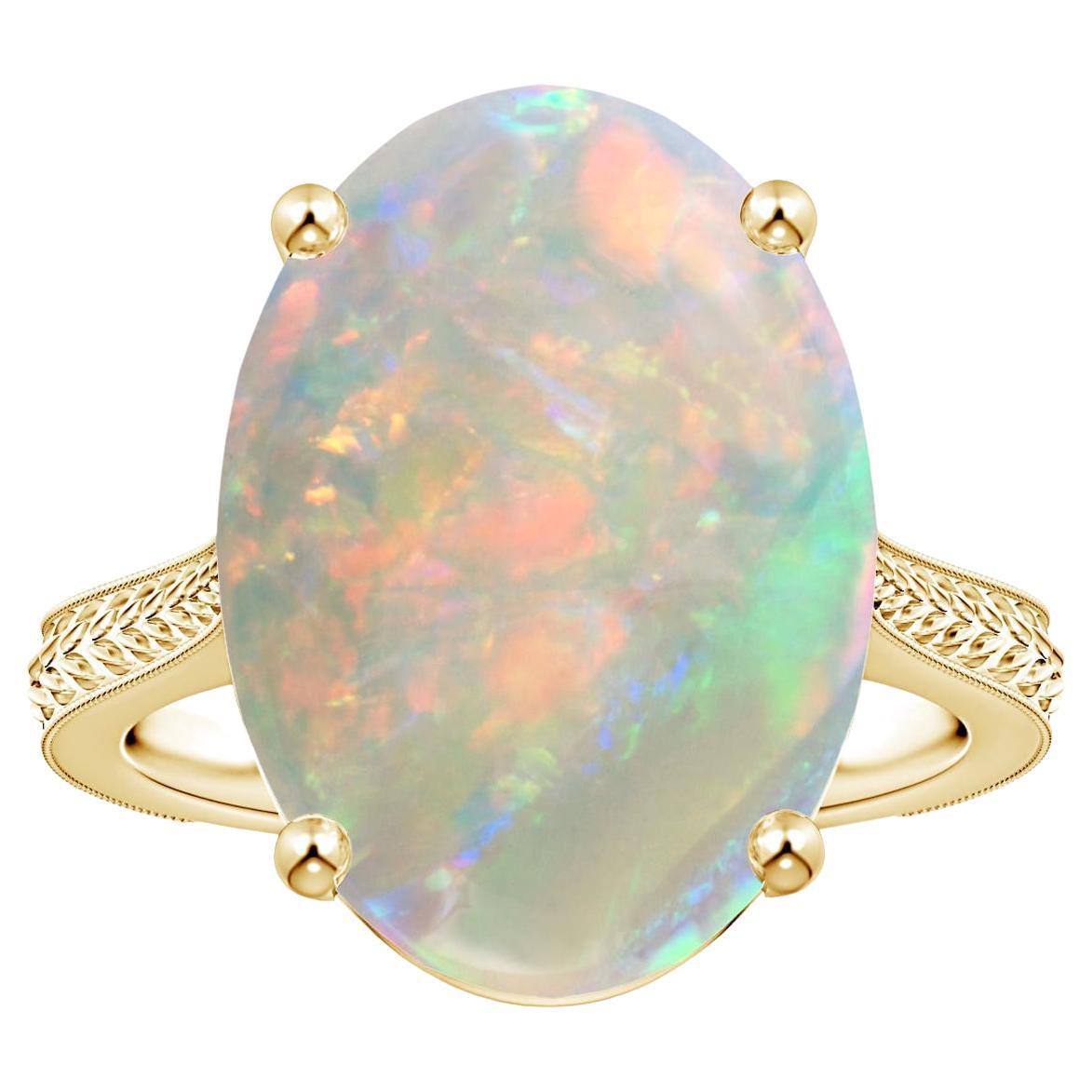 For Sale:  Angara Gia Certified Solitaire Opal Ring in Yellow Gold with Leaf Motifs