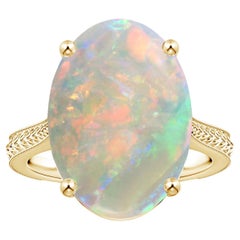 Angara Gia Certified Solitaire Opal Ring in Yellow Gold with Leaf Motifs