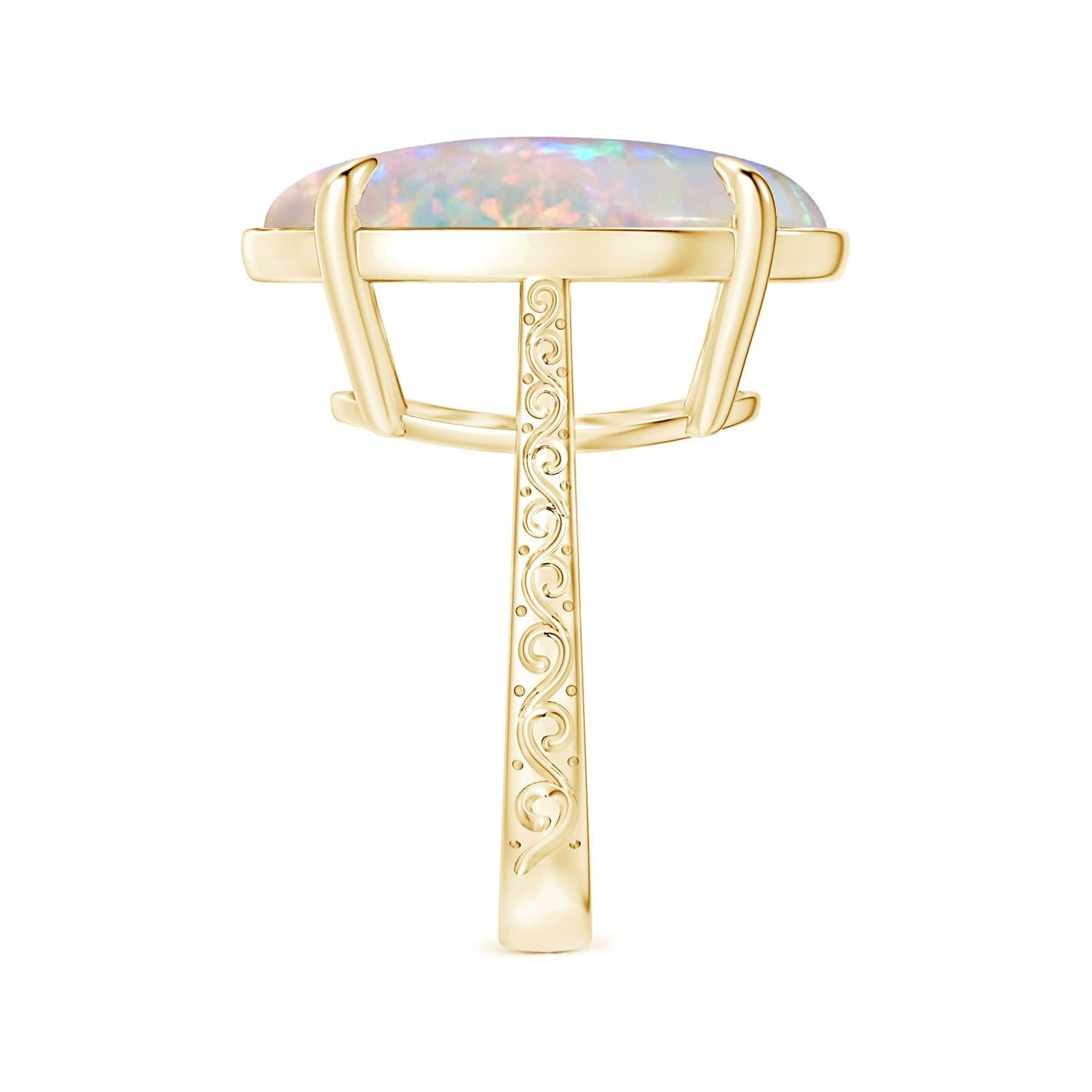 For Sale:  Angara Gia Certified Solitaire Opal Ring in Yellow Gold with Scrollwork 4