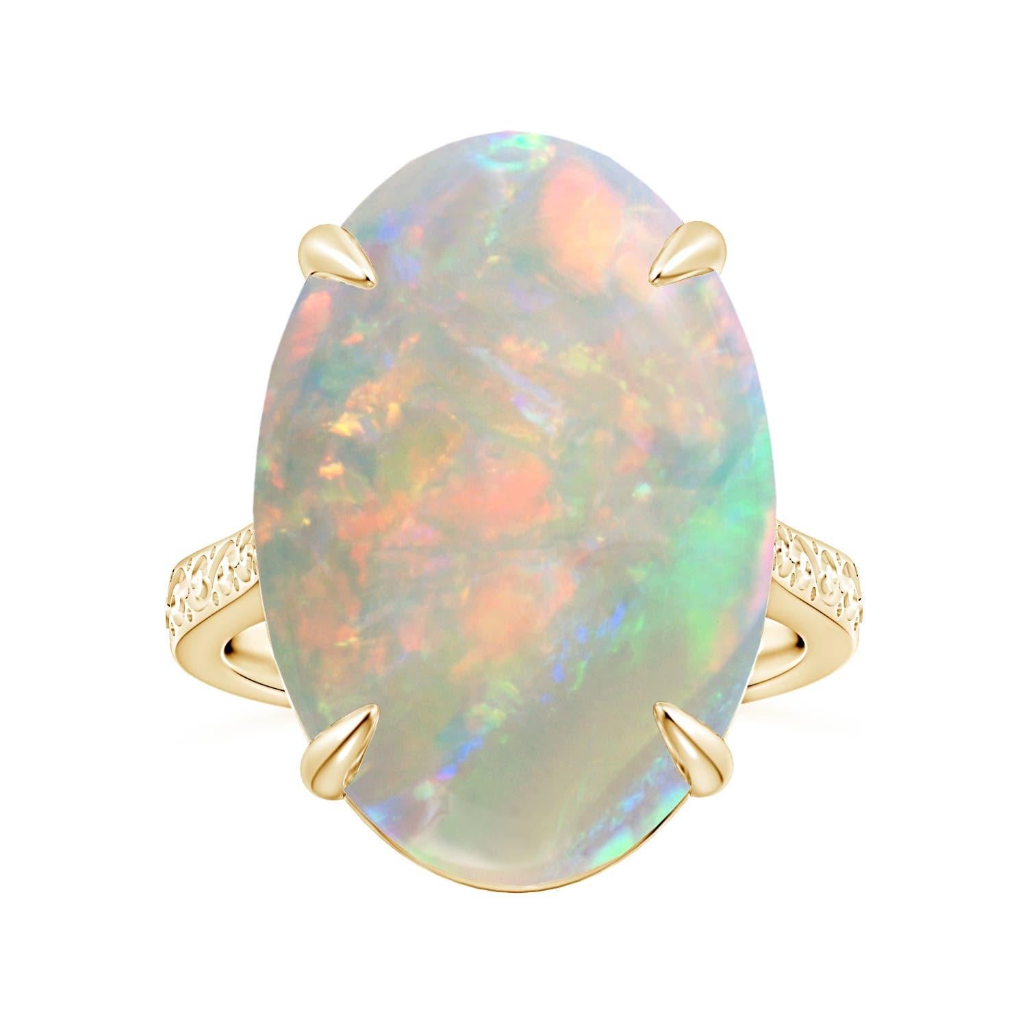 For Sale:  ANGARA GIA Certified Solitaire Opal Ring in Yellow Gold with Scrollwork