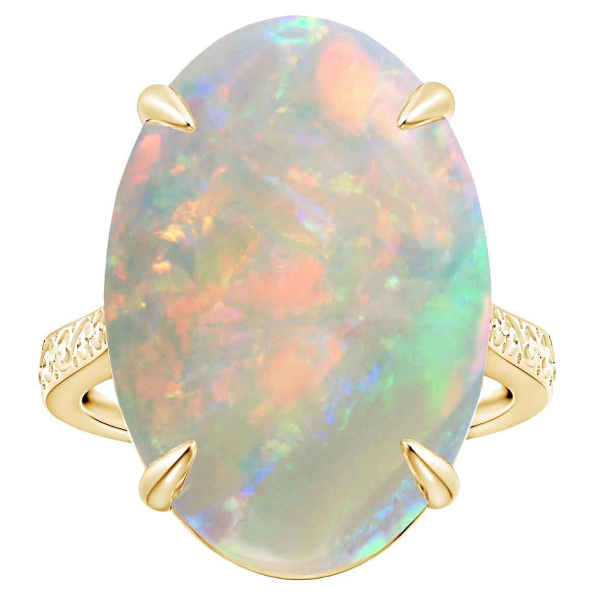 For Sale:  Angara Gia Certified Solitaire Opal Ring in Yellow Gold with Scrollwork