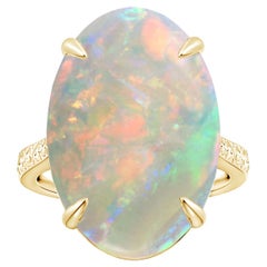 Angara Gia Certified Solitaire Opal Ring in Yellow Gold with Scrollwork