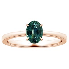 ANGARA Anillo de oro rosa con zafiro verde azulado solitario certificado por GIA