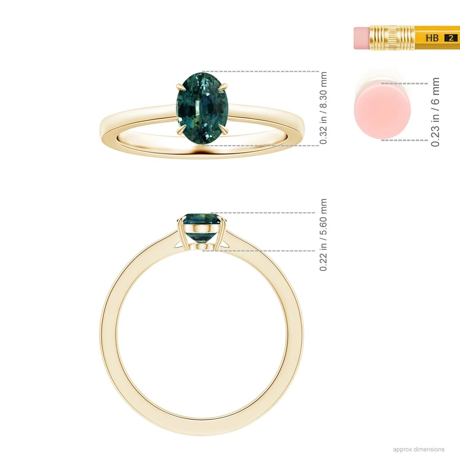 For Sale:  ANGARA GIA Certified Solitaire Teal Sapphire Ring in Yellow Gold 5