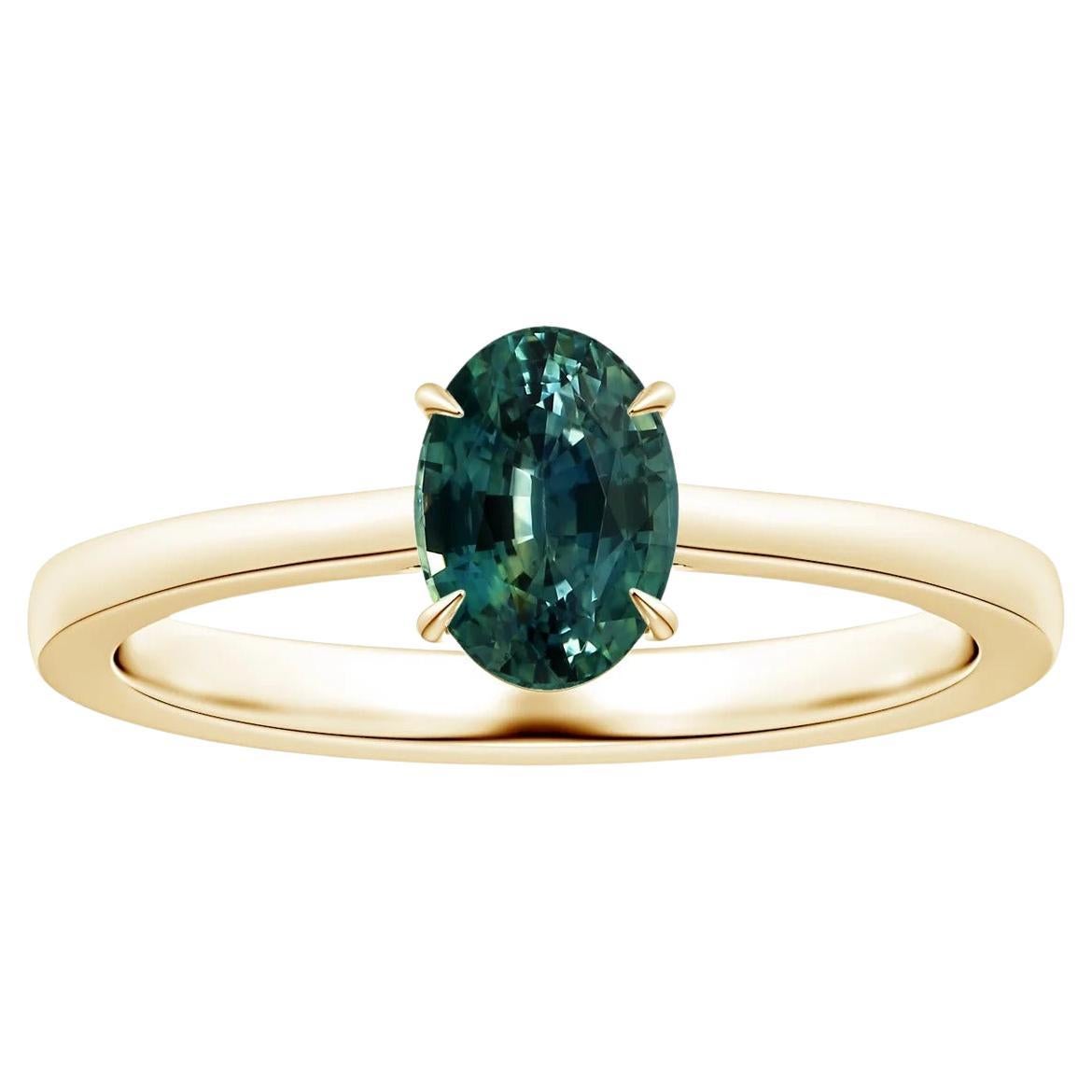 For Sale:  ANGARA GIA Certified Solitaire Teal Sapphire Ring in Yellow Gold