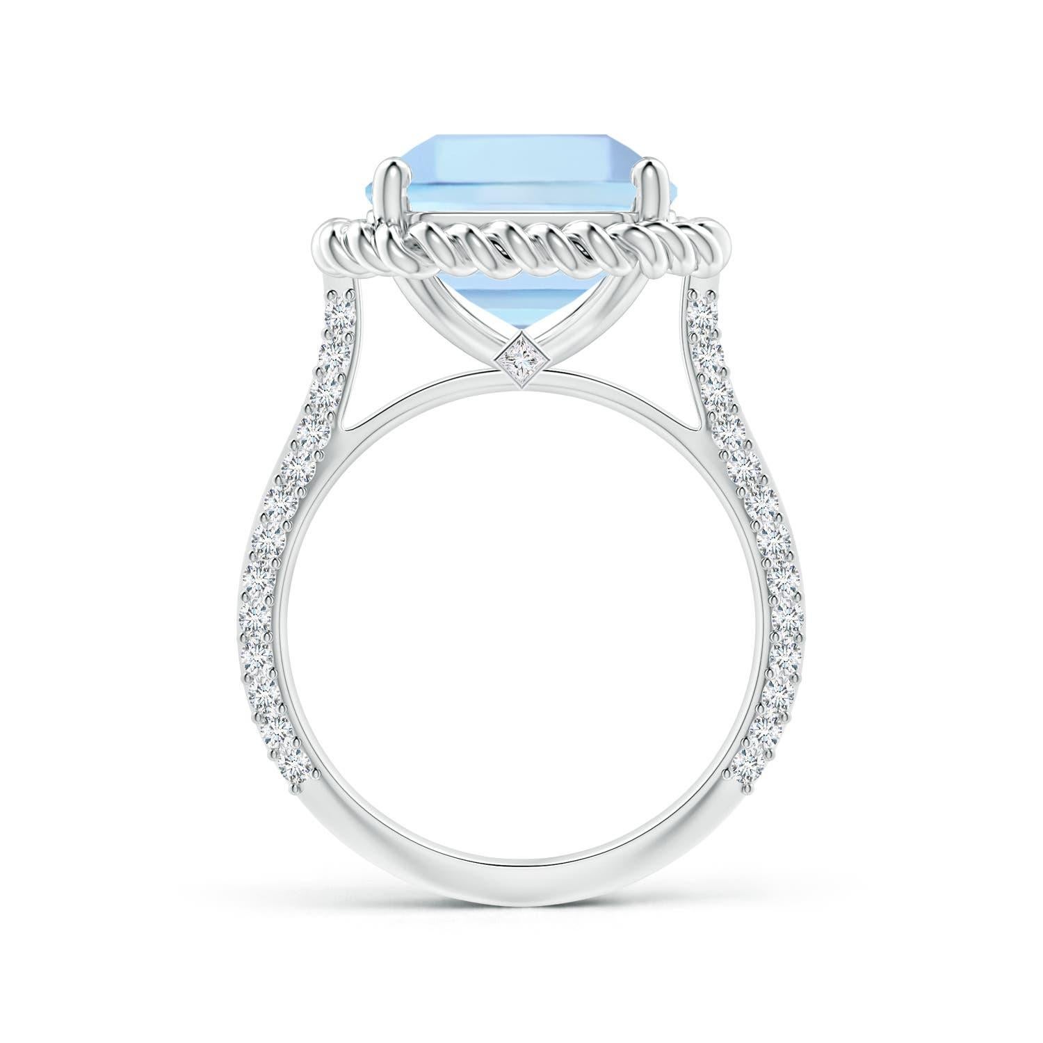 For Sale:  Angara Gia Certified Square Emerald-Cut Aquamarine & Diamond Ring in Platinum 2