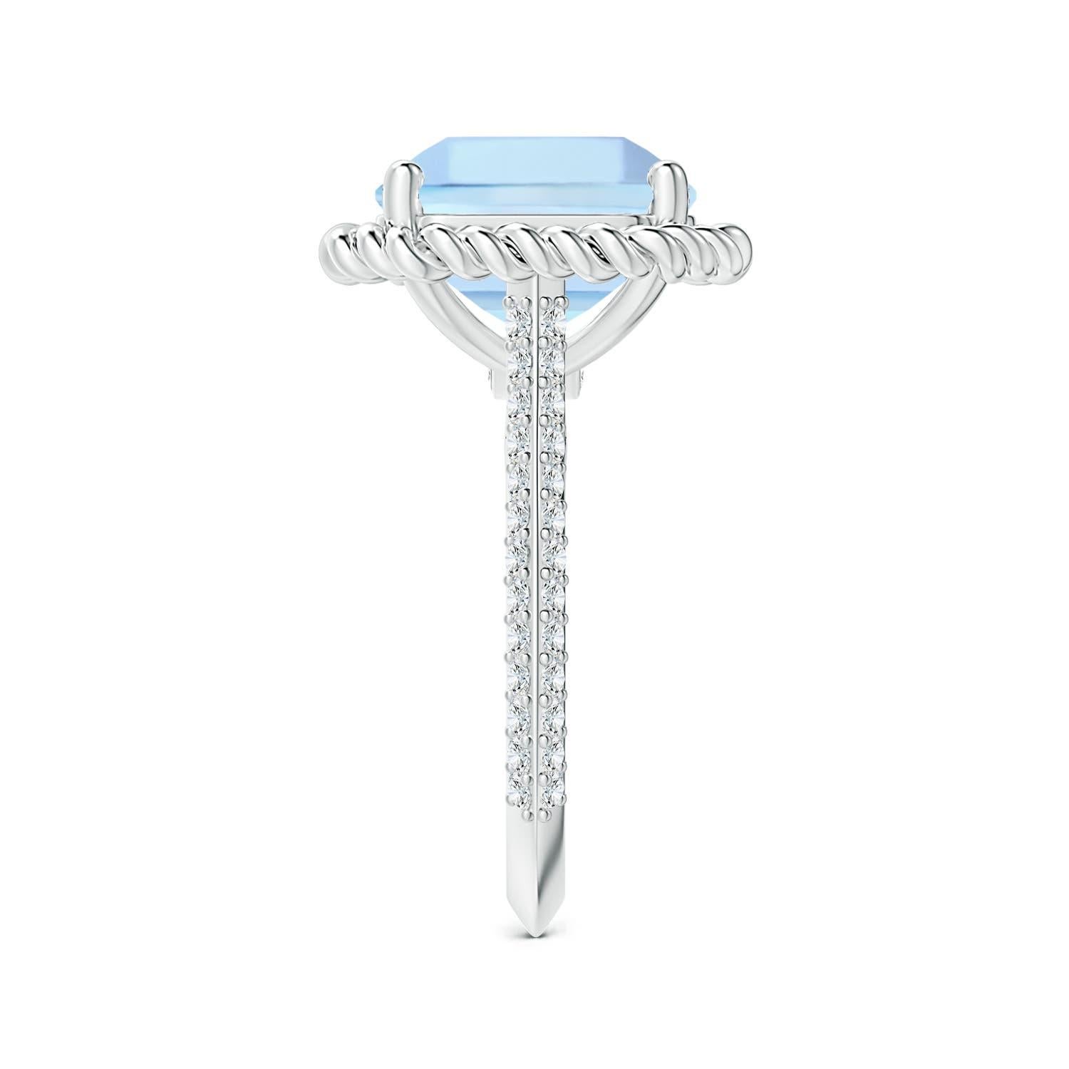 For Sale:  Angara Gia Certified Square Emerald-Cut Aquamarine & Diamond Ring in Platinum 4