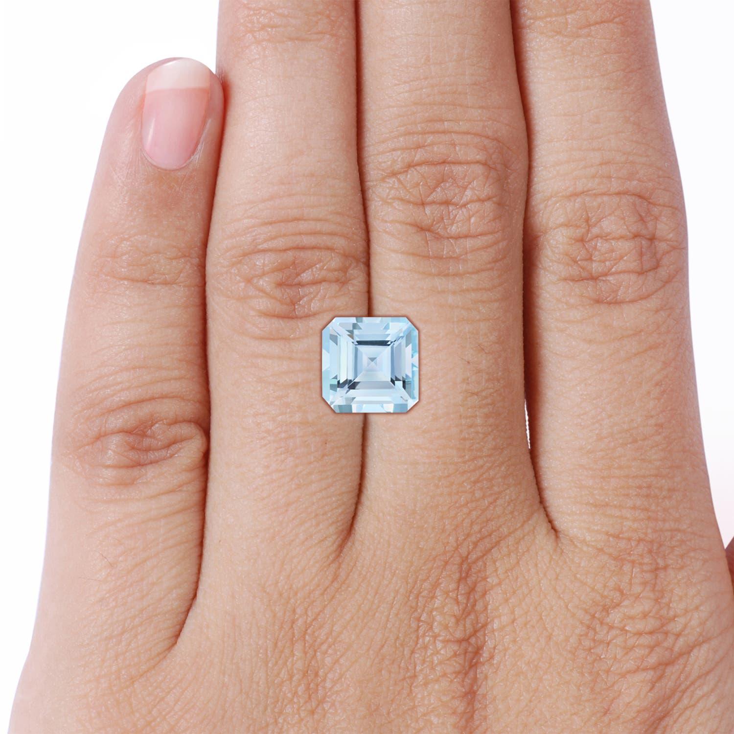 For Sale:  Angara Gia Certified Square Emerald-Cut Aquamarine Diamond Ring in Platinum 7