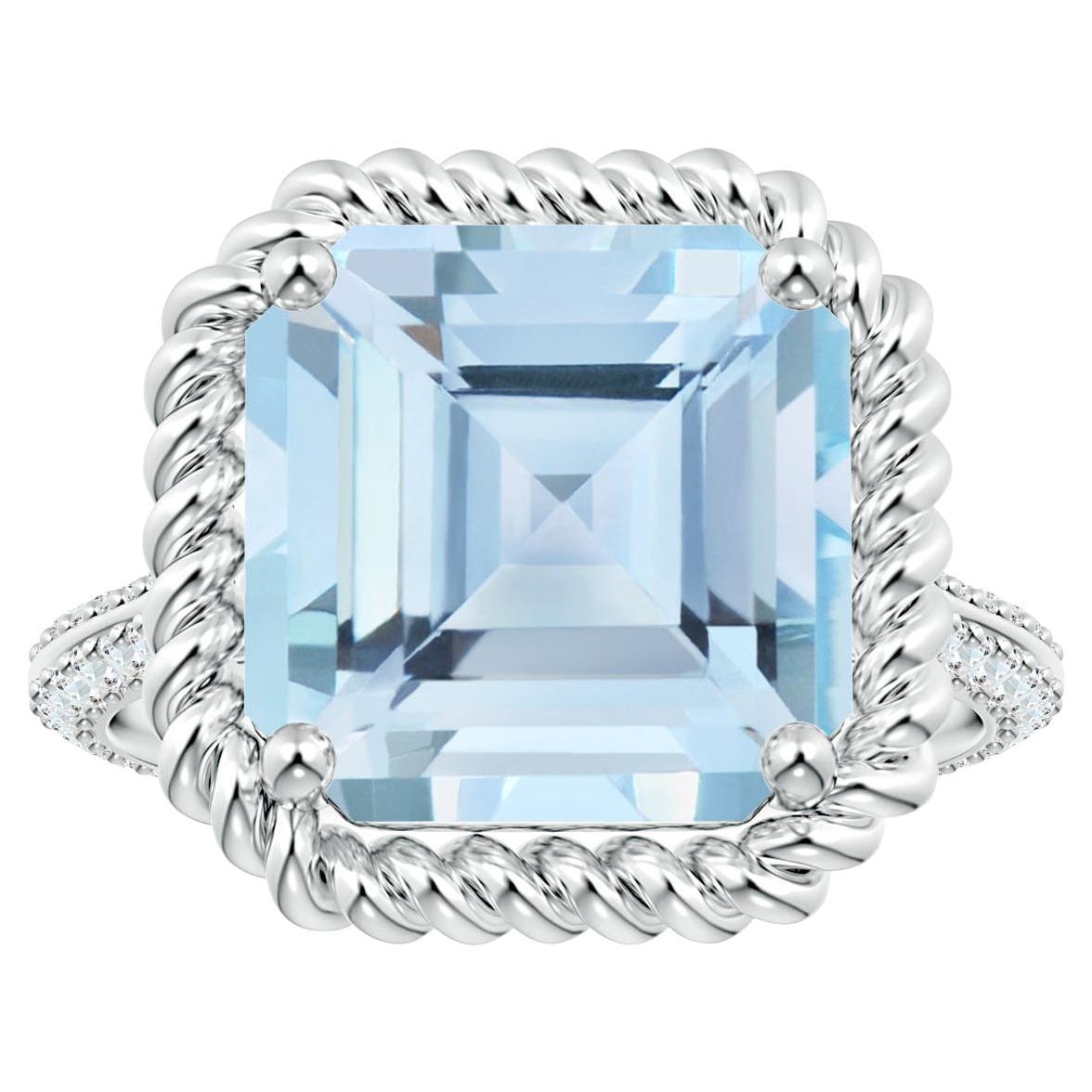 For Sale:  Angara Gia Certified Square Emerald-Cut Aquamarine & Diamond Ring in Platinum