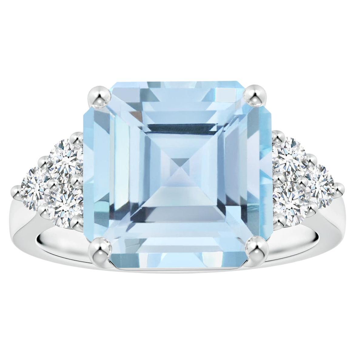 Angara Gia Certified Square Emerald-Cut Aquamarine Diamond Ring in Platinum