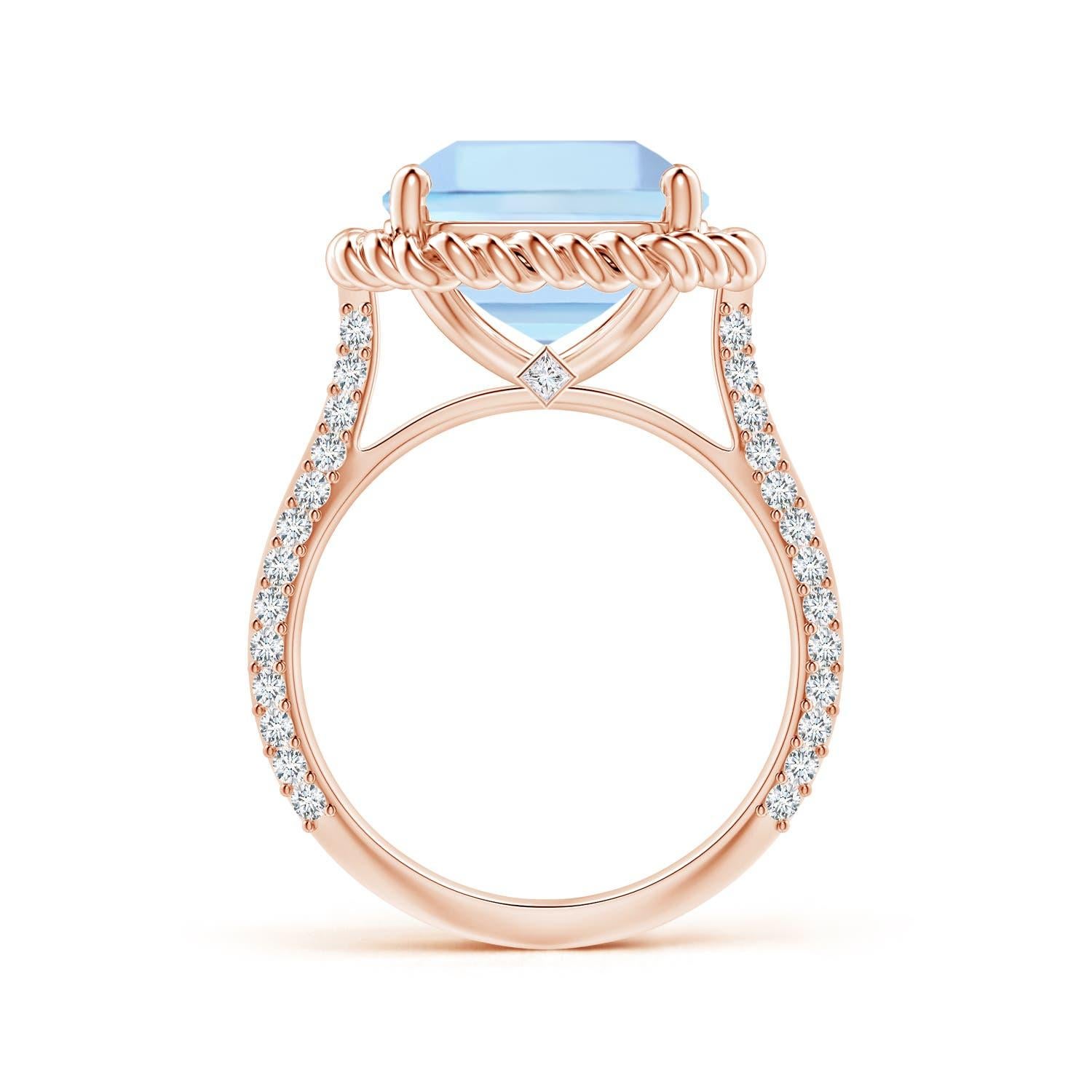 For Sale:  Angara Gia Certified Square Emerald-Cut Aquamarine & Diamond Ring in Rose Gold 2