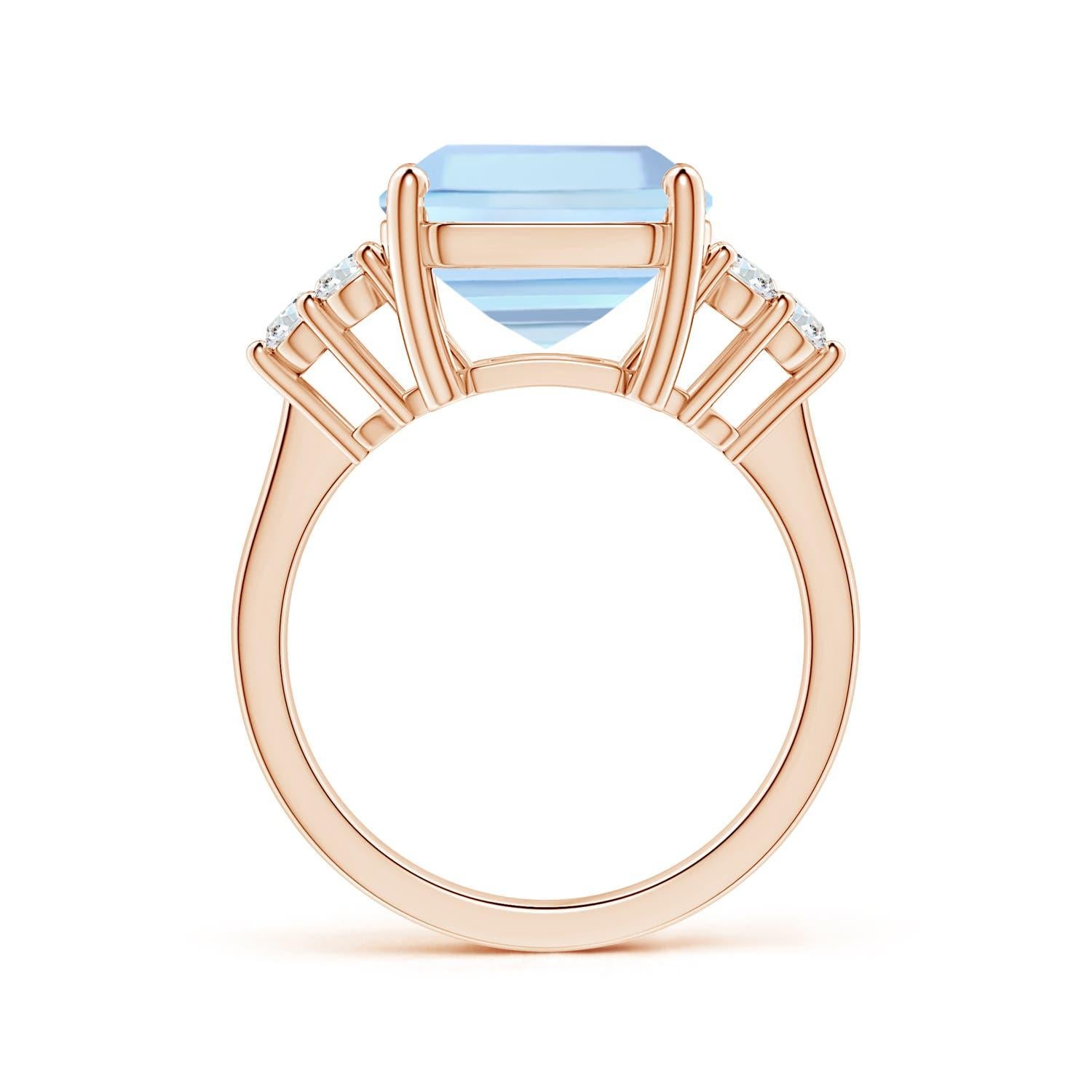 For Sale:  Angara Gia Certified Square Emerald-Cut Aquamarine Diamond Ring in Rose Gold 2