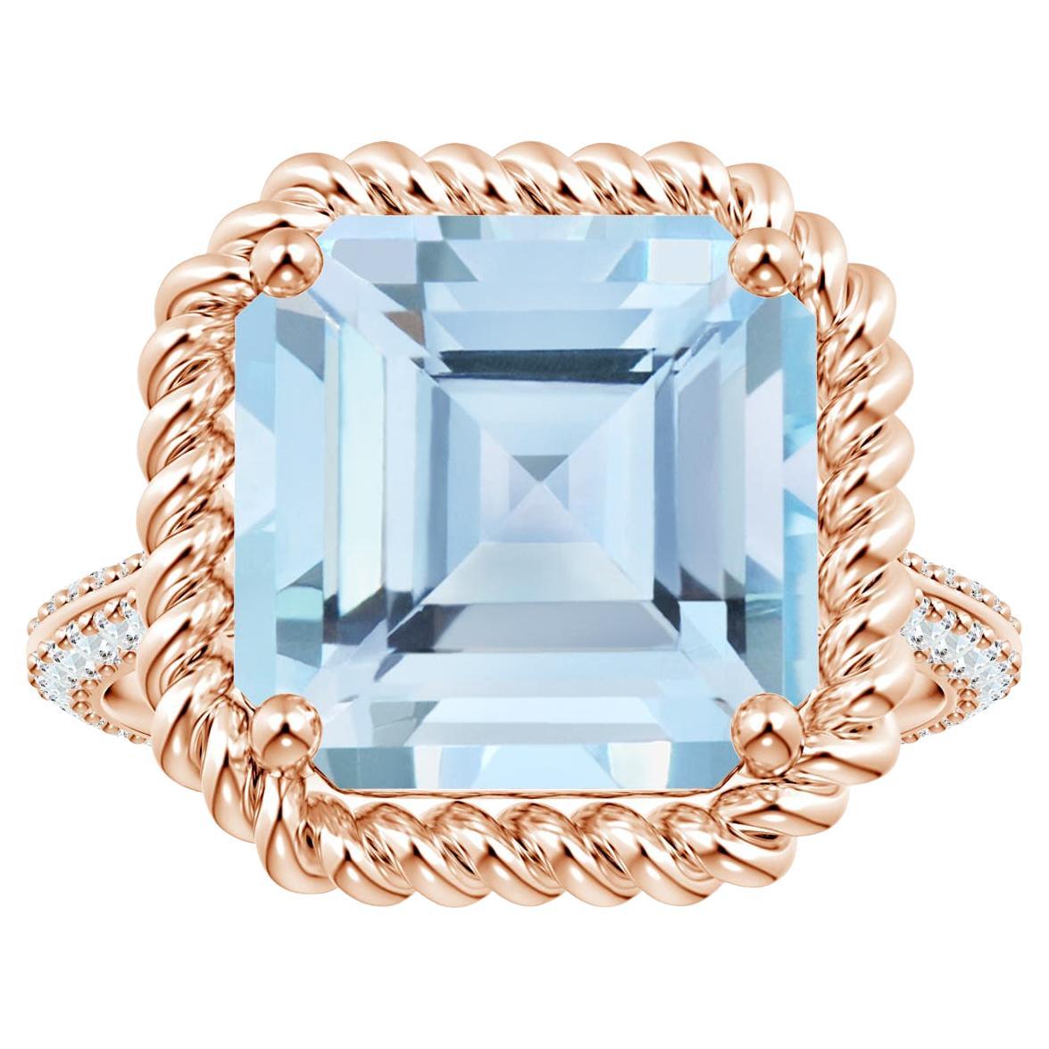 En vente :  ANGARA Bague carrée en or rose avec aigue-marine taillée en émeraude et diamants certifiée GIA
