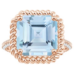 ANGARA GIA Certified Square Emerald-Cut Aquamarine & Diamond Ring in Rose Gold