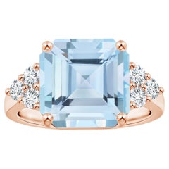 ANGARA Anello con diamante acquamarina taglio smeraldo quadrato certificato GIA in oro rosa