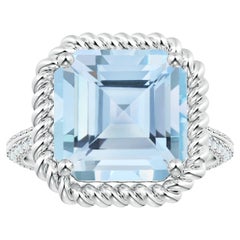 ANGARA GIA Certified Square Emerald-Cut Aquamarine & Diamond Ring in White Gold