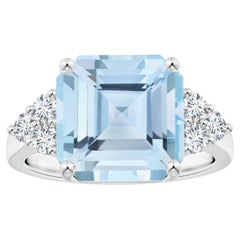 ANGARA GIA Certified Square Emerald-Cut Aquamarine Diamond Ring in White Gold 