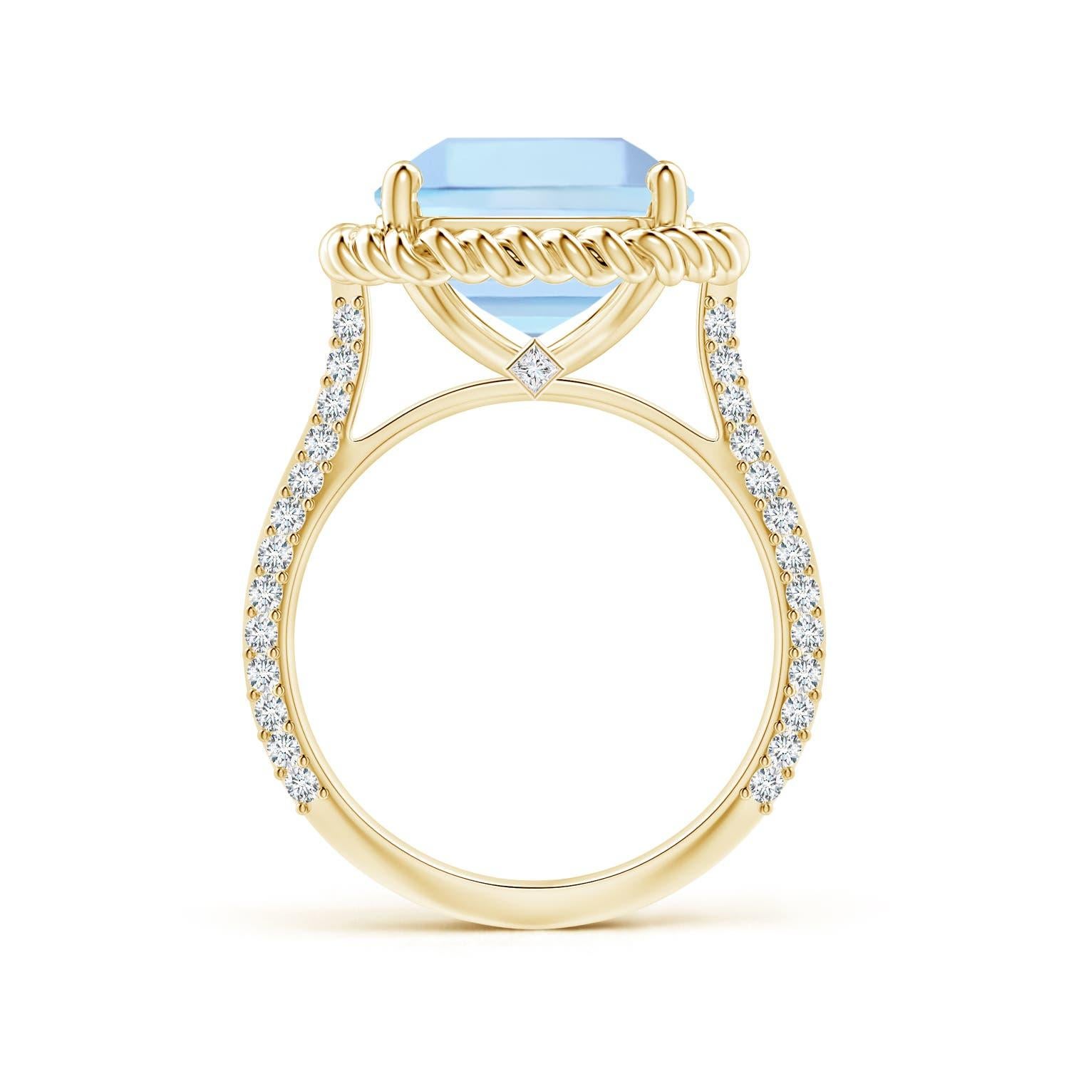 For Sale:  ANGARA GIA Certified Square Emerald-Cut Aquamarine & Diamond Ring in Yellow Gold 2