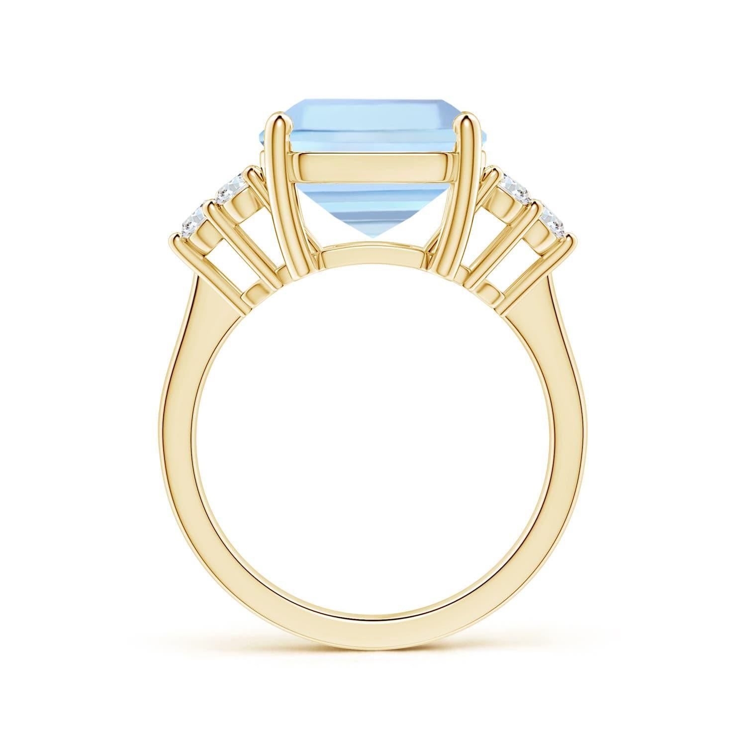 Angara Gia Certified Square Emerald-Cut Aquamarine Diamond Ring in Yellow Gold 2