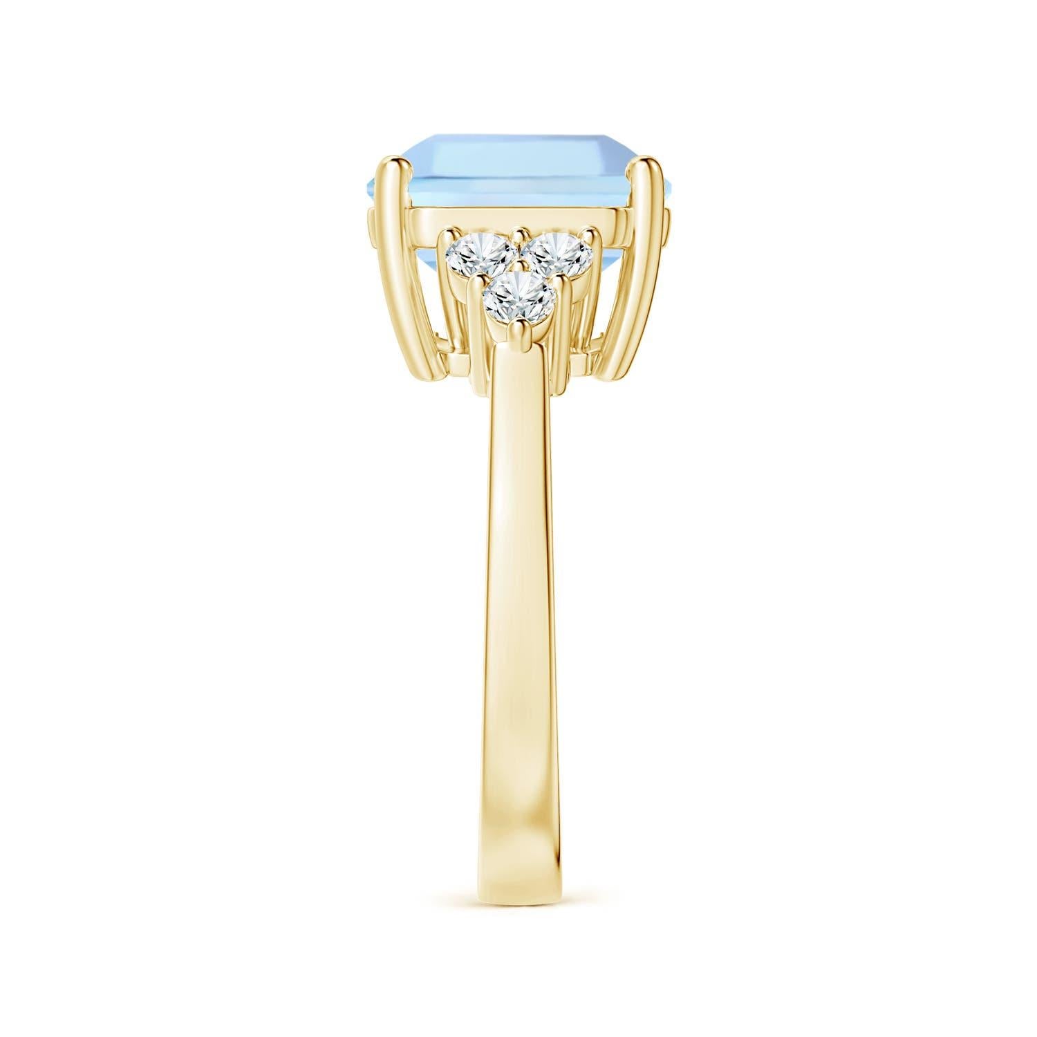 Angara Gia Certified Square Emerald-Cut Aquamarine Diamond Ring in Yellow Gold 4