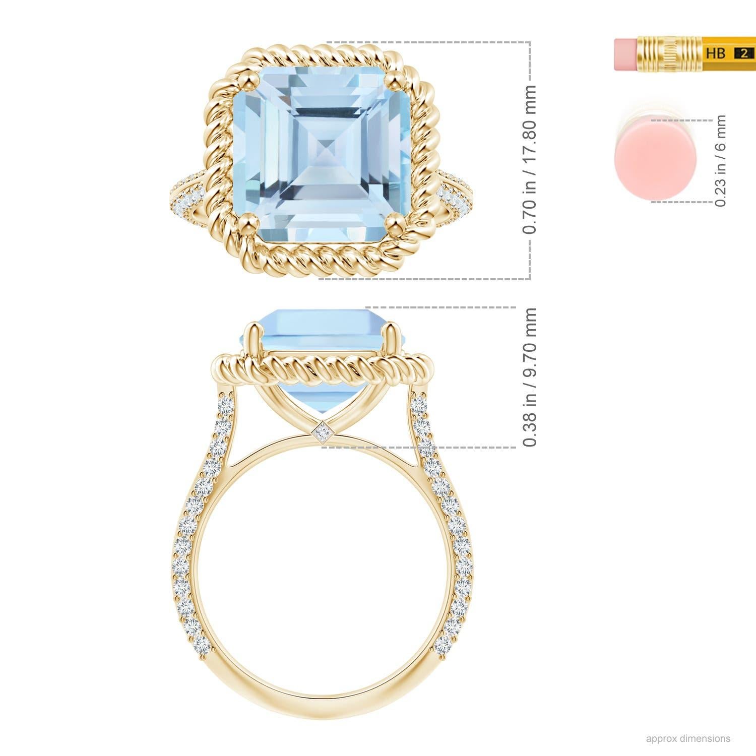 For Sale:  ANGARA GIA Certified Square Emerald-Cut Aquamarine & Diamond Ring in Yellow Gold 5