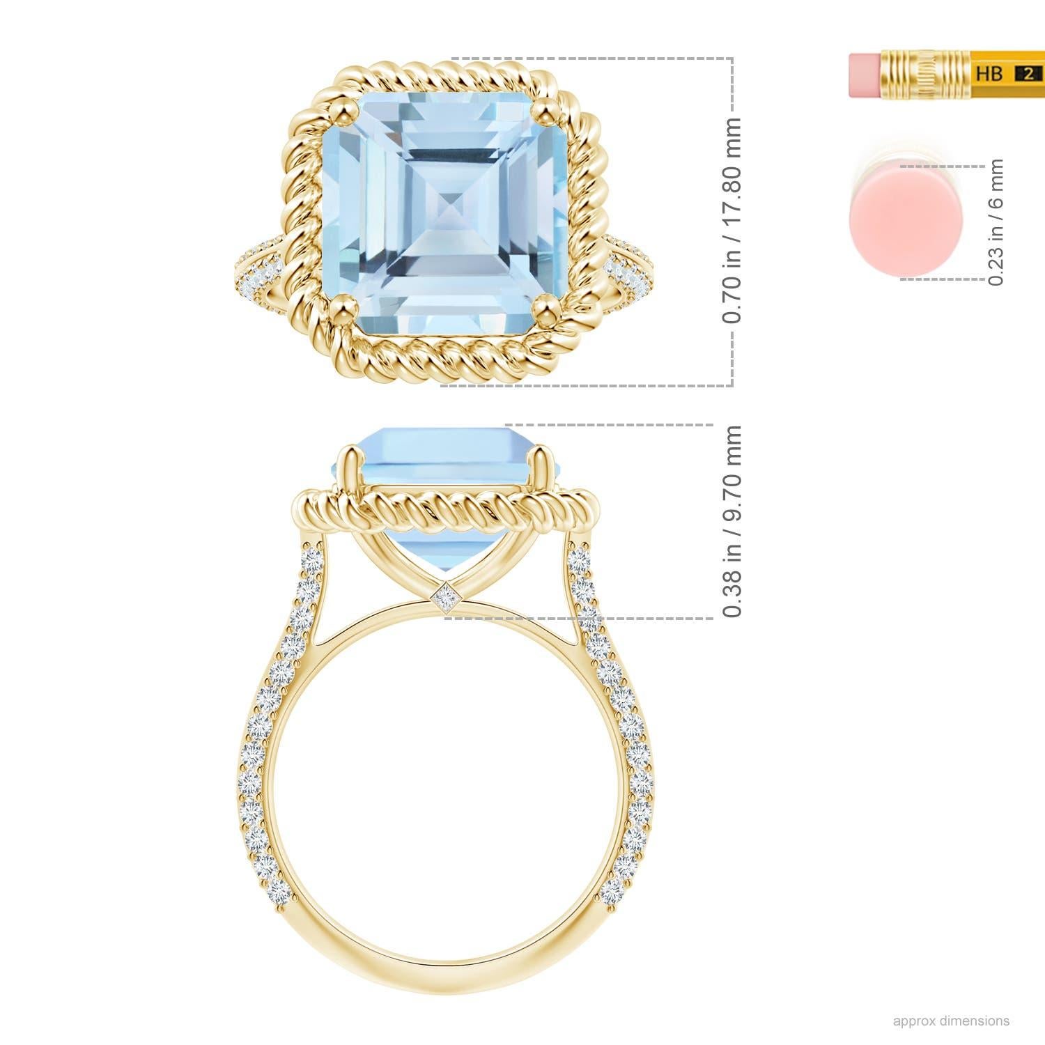 En vente :  ANGARA Bague carrée en or jaune avec aigue-marine taillée en émeraude et diamants certifiée GIA 5