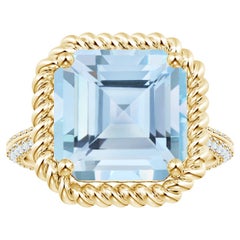 ANGARA GIA Certified Square Emerald-Cut Aquamarine & Diamond Ring in Yellow Gold