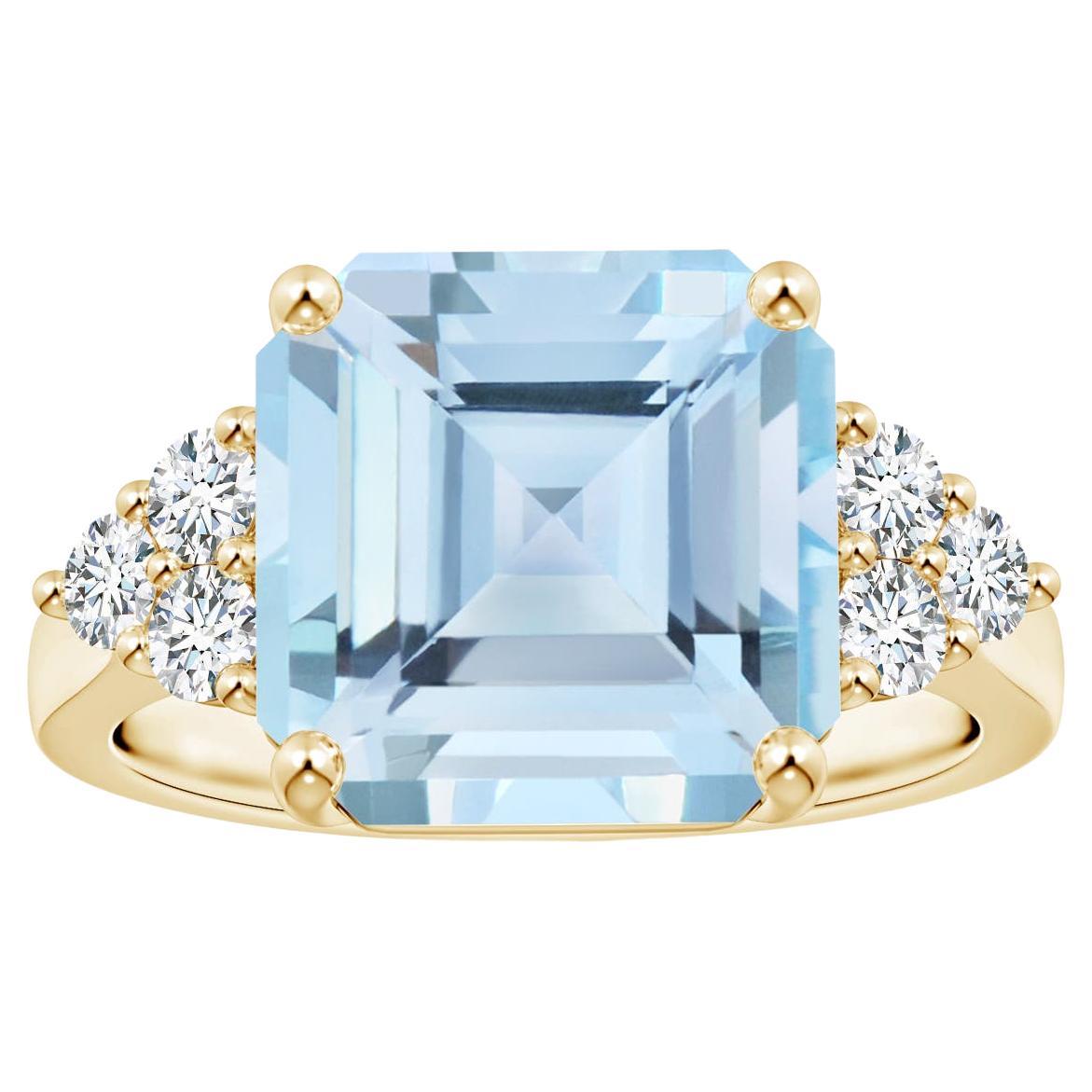 For Sale:  ANGARA GIA Certified Square Emerald-Cut Aquamarine Diamond Ring in Yellow Gold