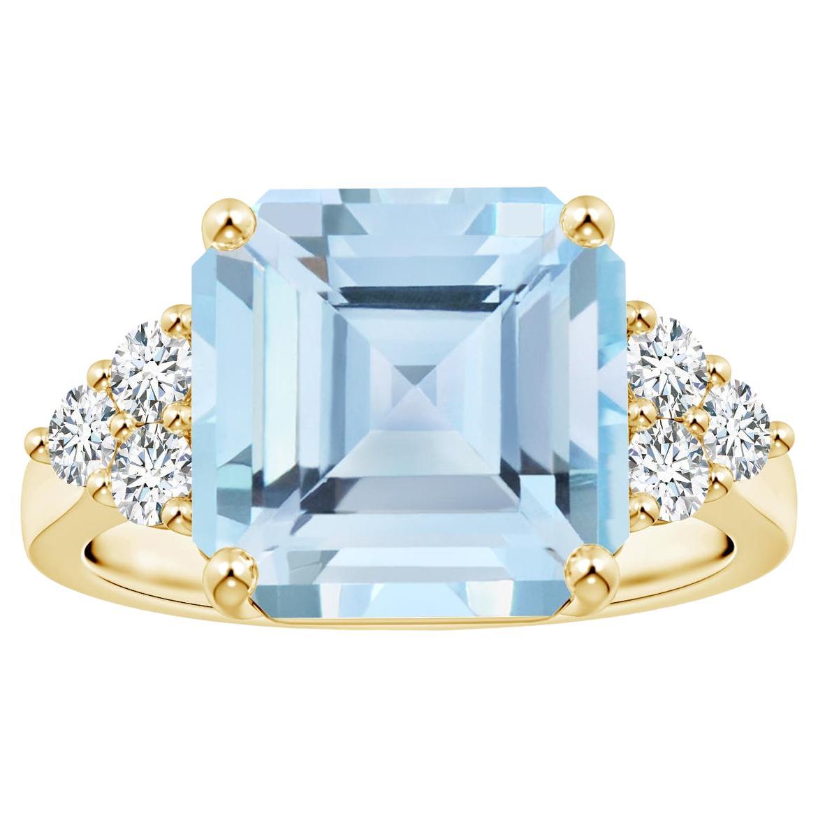 For Sale:  Angara Gia Certified Square Emerald-Cut Aquamarine Diamond Ring in Yellow Gold