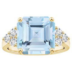 Angara Gia Certified Square Emerald-Cut Aquamarine Diamond Ring in Yellow Gold 