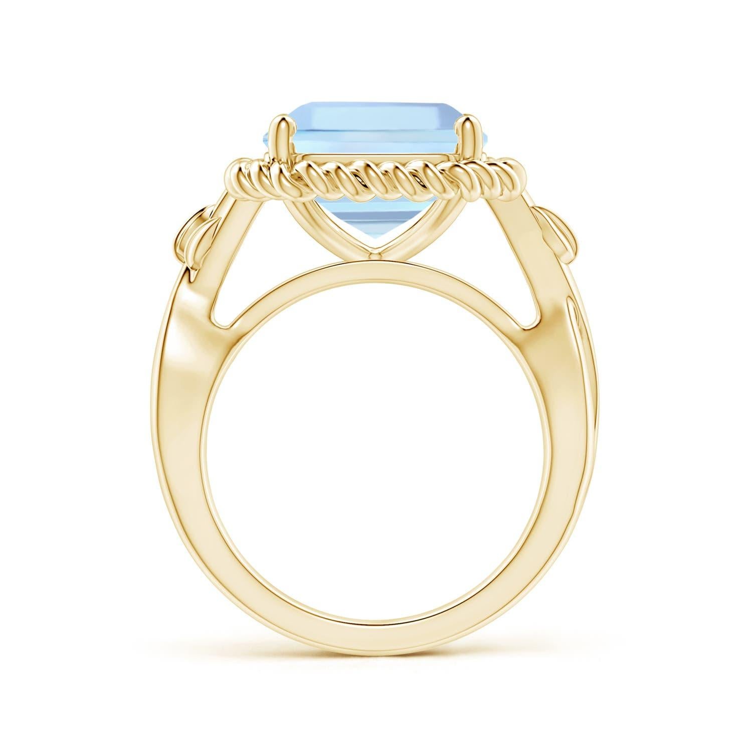 For Sale:  ANGARA GIA Certified Square Emerald-Cut Aquamarine Halo Ring in Yellow Gold 2