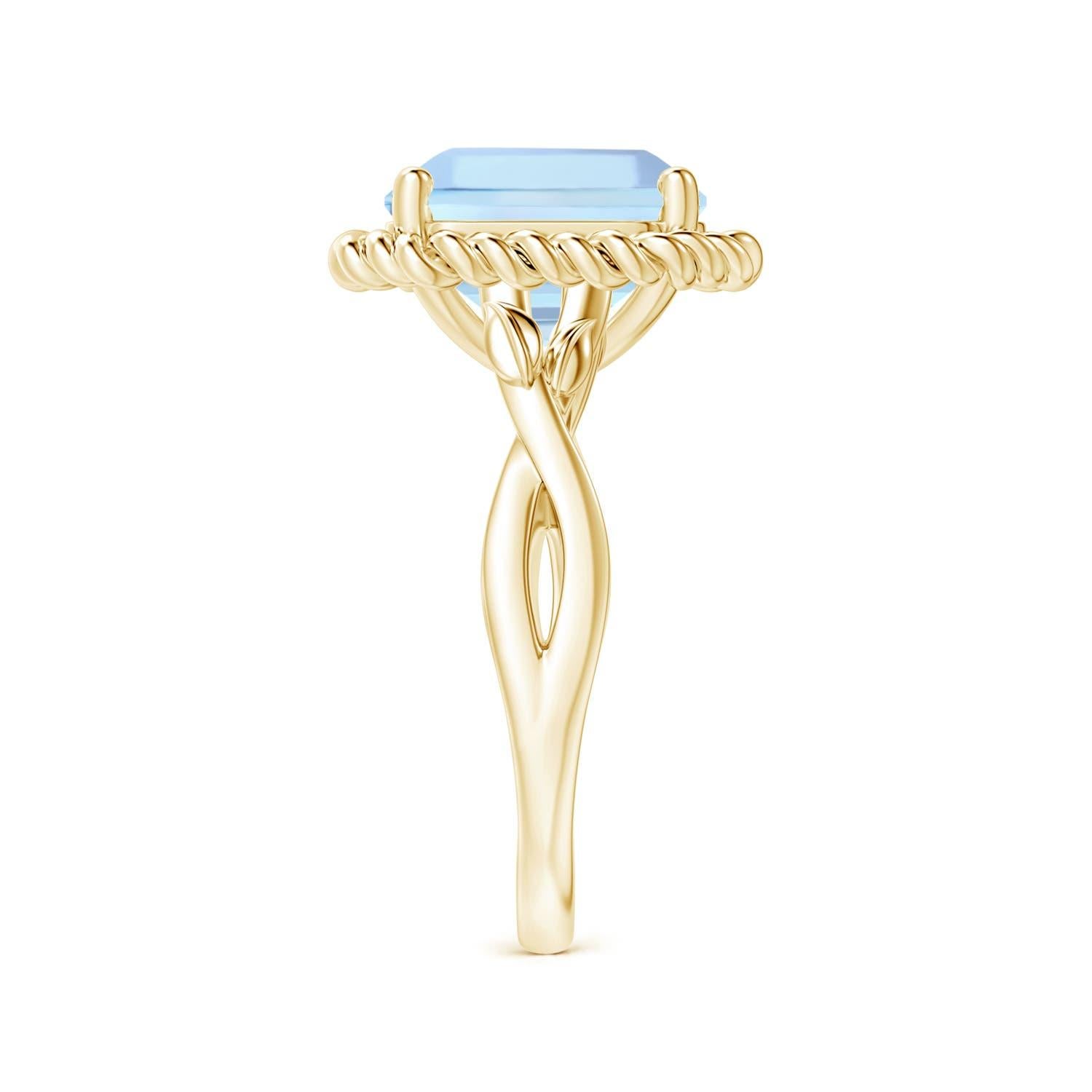 For Sale:  ANGARA GIA Certified Square Emerald-Cut Aquamarine Halo Ring in Yellow Gold 4