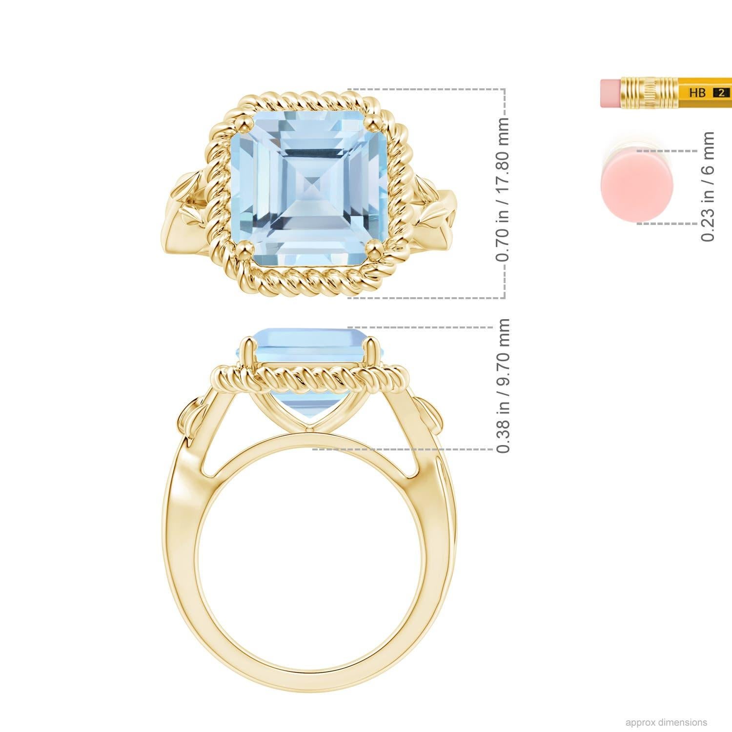 For Sale:  ANGARA GIA Certified Square Emerald-Cut Aquamarine Halo Ring in Yellow Gold 5