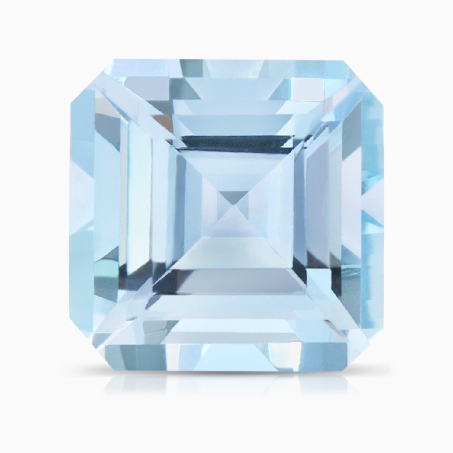 For Sale:  ANGARA GIA Certified Square Emerald-Cut Aquamarine Halo Ring in Yellow Gold 6