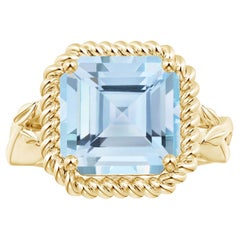ANGARA GIA Certified Square Emerald-Cut Aquamarine Halo Ring in Yellow Gold