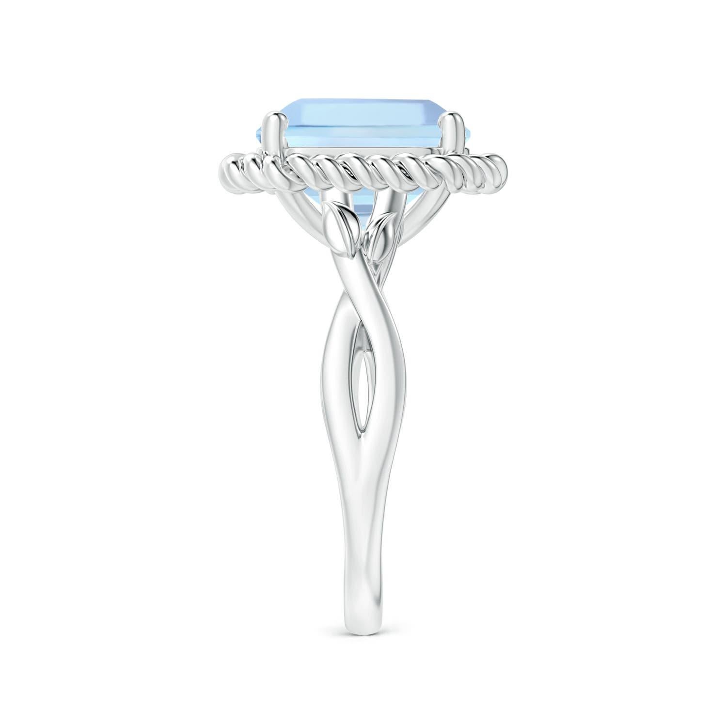For Sale:  ANGARA GIA Certified Square Emerald-Cut Aquamarine Ring in Platinum with Halo  4