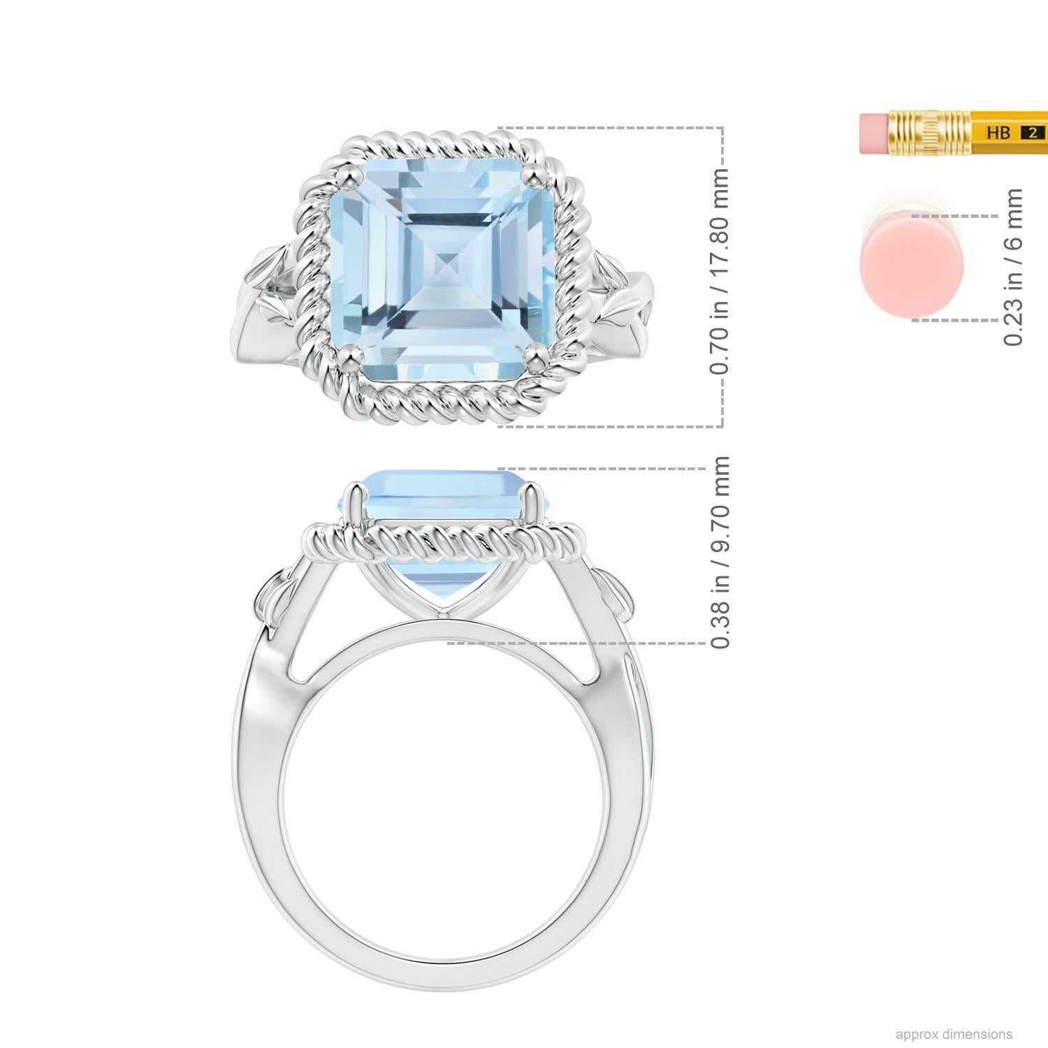 ANGARA GIA Certified Square Emerald-Cut Aquamarine Ring in Platinum with Halo 5