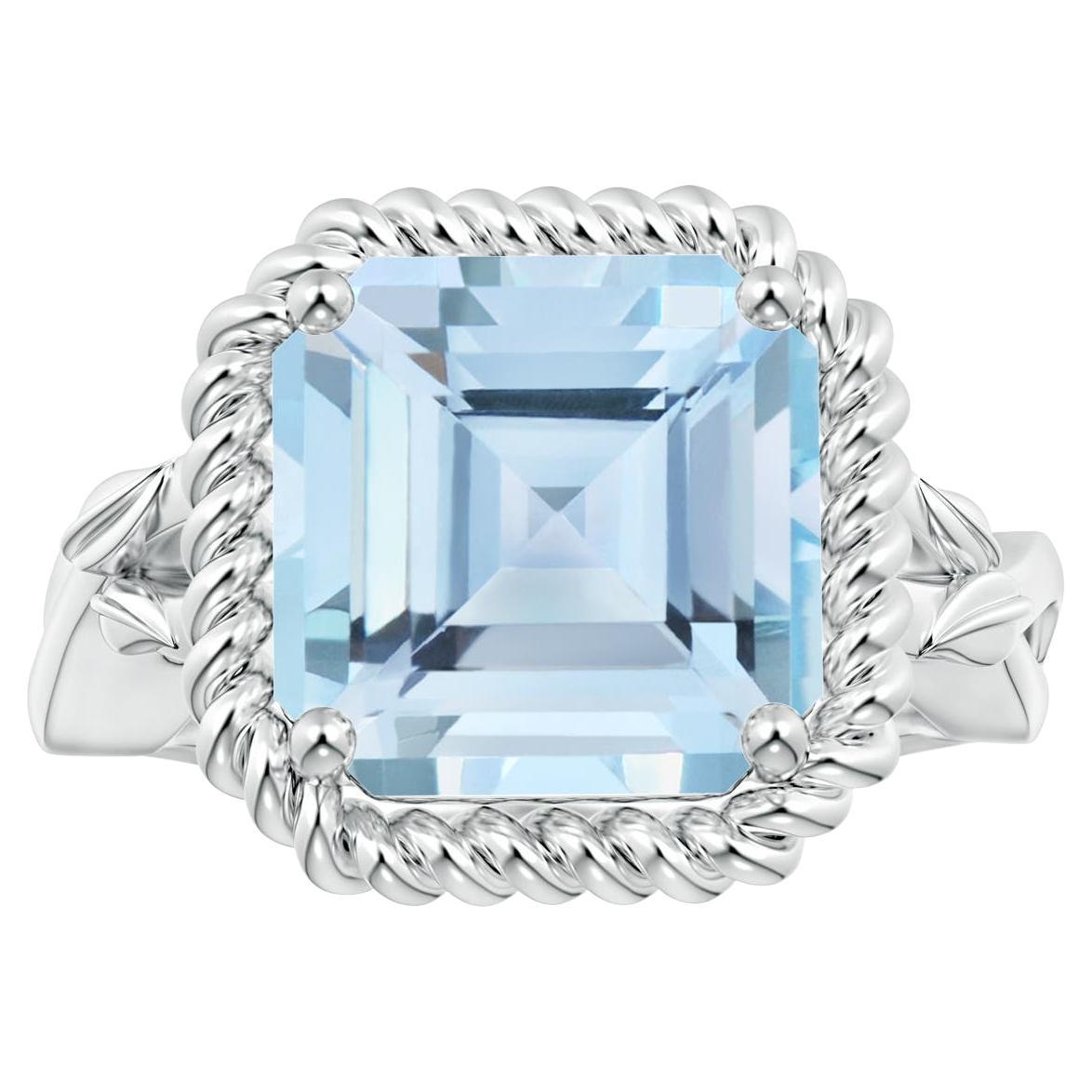 ANGARA GIA Certified Square Emerald-Cut Aquamarine Ring in Platinum with Halo 