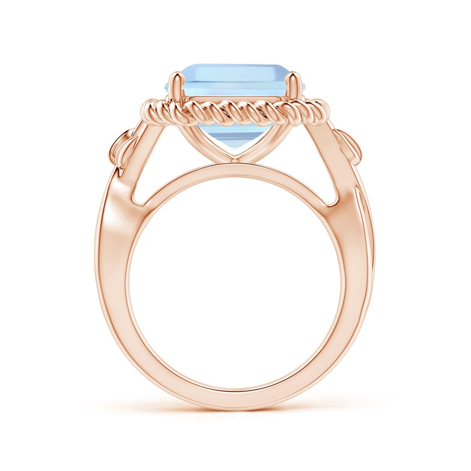 Angara Gia Certified Square Emerald-Cut Aquamarine Ring in Rose Gold with Halo 2