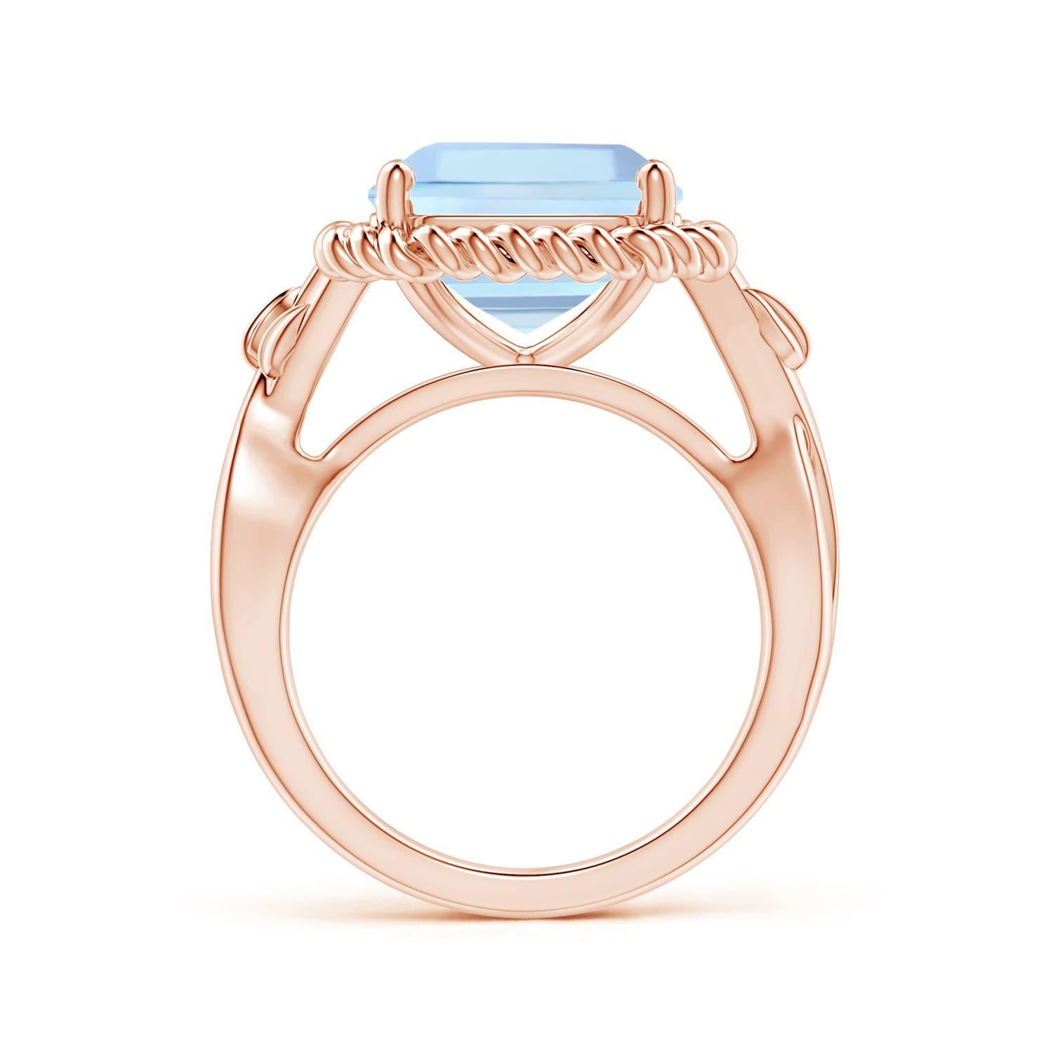 For Sale:  ANGARA GIA Certified Square Emerald-Cut Aquamarine Ring in Rose Gold with Halo  2