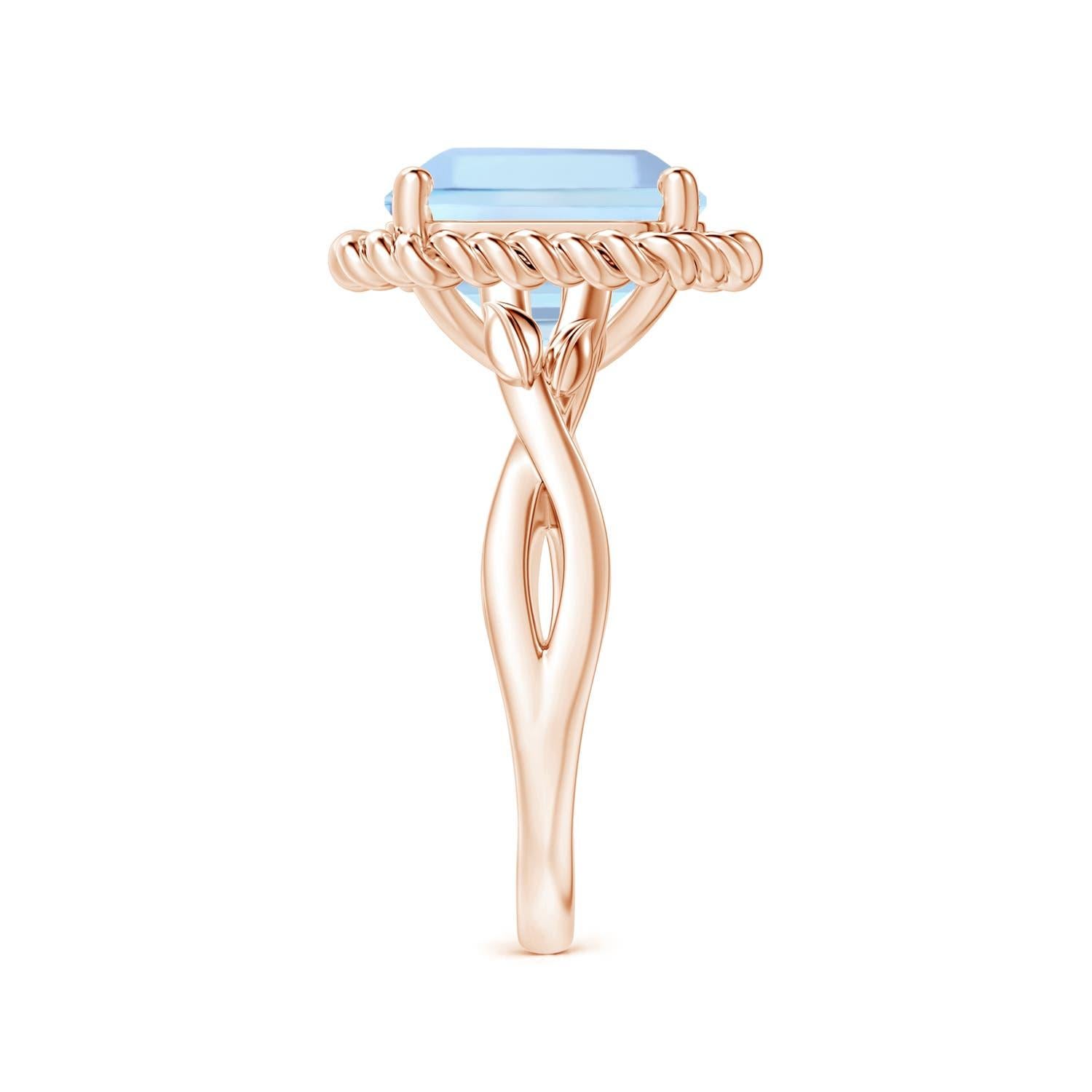Angara Gia Certified Square Emerald-Cut Aquamarine Ring in Rose Gold with Halo 4