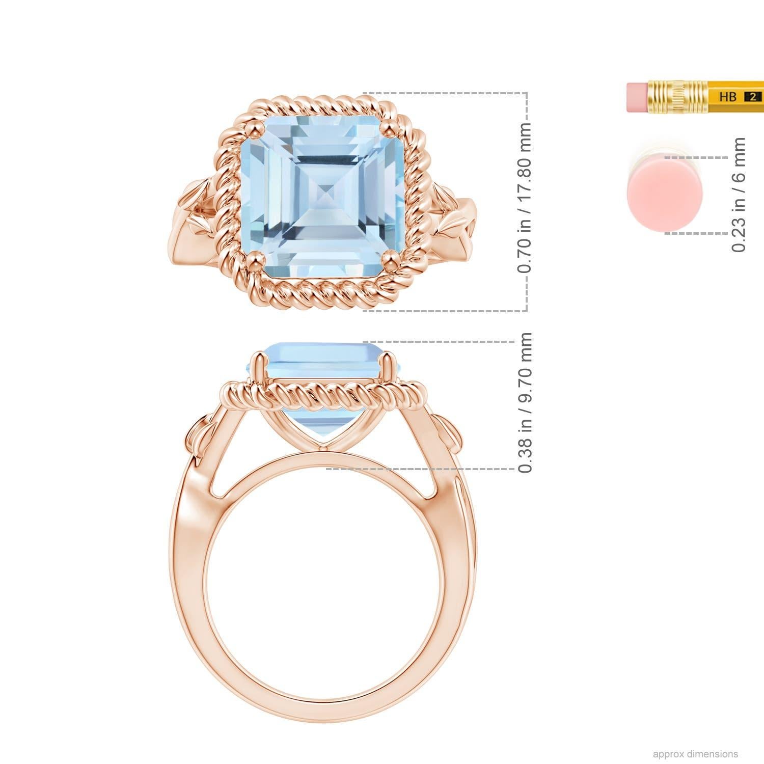 Angara Gia Certified Square Emerald-Cut Aquamarine Ring in Rose Gold with Halo 5