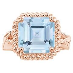 Angara Gia Certified Square Emerald-Cut Aquamarine Ring in Rose Gold with Halo