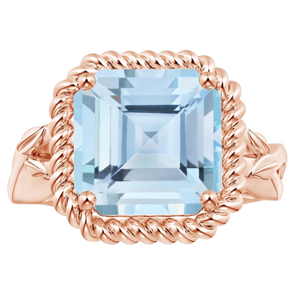 For Sale:  ANGARA GIA Certified Square Emerald-Cut Aquamarine Ring in Rose Gold with Halo