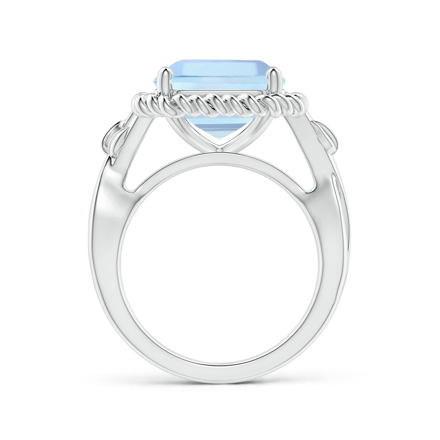 Angara Gia Certified Square Emerald-Cut Aquamarine Ring in White Gold with Halo 2