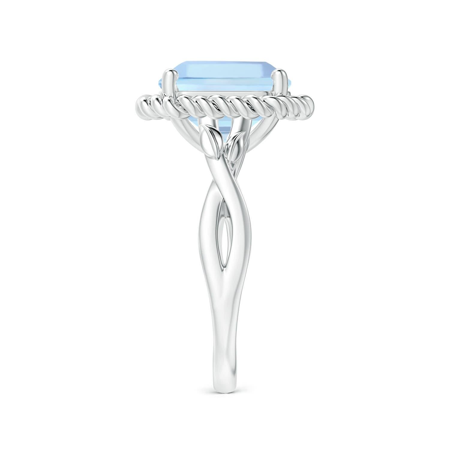 Angara Gia Certified Square Emerald-Cut Aquamarine Ring in White Gold with Halo 4